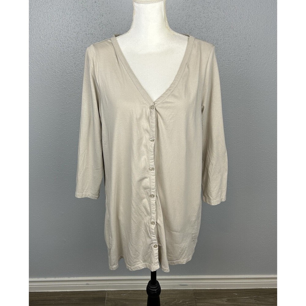 Logo by Lori Goldstein Beige Open Front Constance Cardigan Womans Plus Size 1X